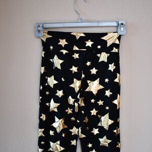 LA Winner Women's Full-Length Black Pull on Gold Shiny Star Leggings Size M